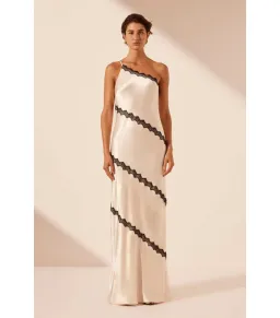 Shona Joy Camille Lace Asymmetrical Maxi Dress Cream/Black Size S / AU 8  for rent on The Volte - image 1