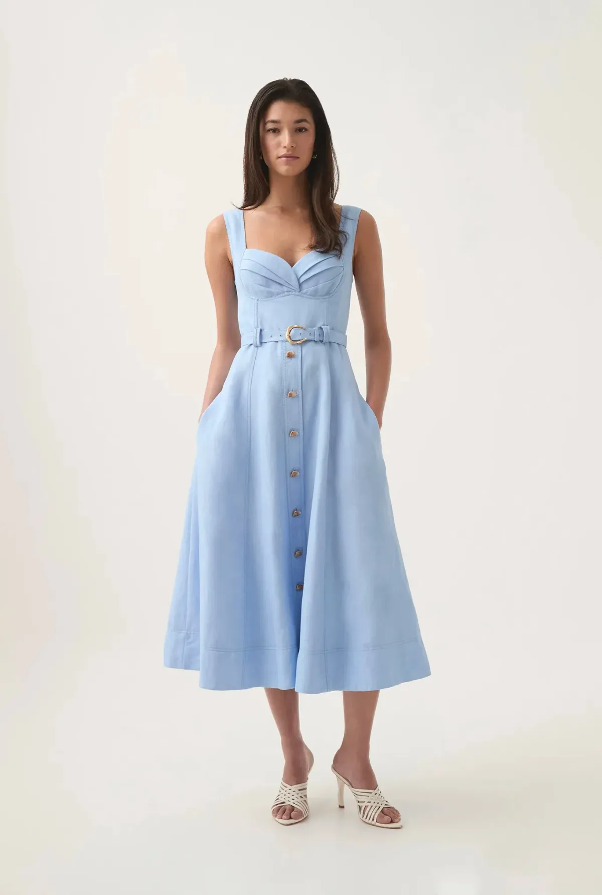 Aje Primary Belted Midi Dress Daydream Blue Size AU 12 - Image 1