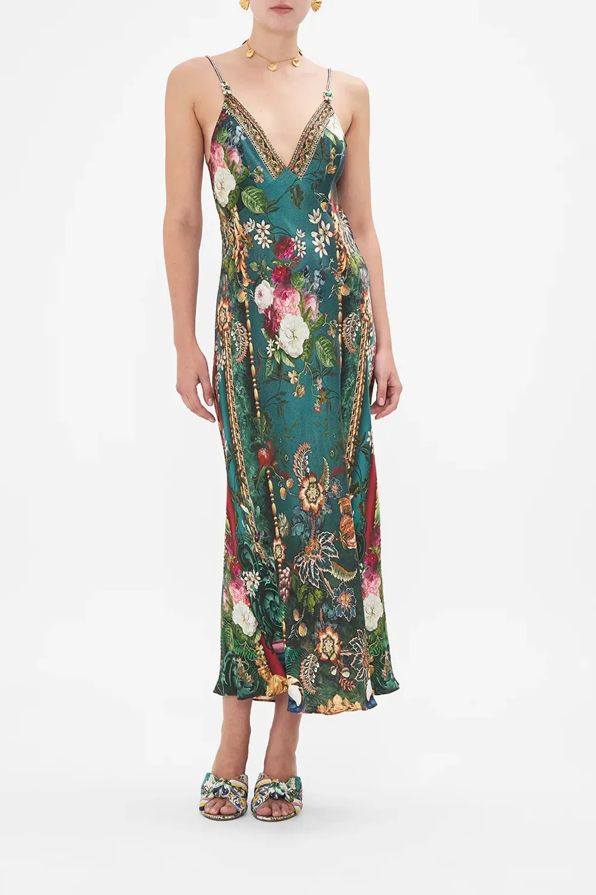 Camilla Verdis World V Neck Bias Slip Floral Size L / AU 14 - Image 1