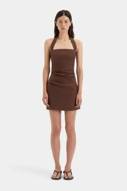 Sir The Label Noemi Halter Mini Dress Chocolate Brown Size 2 / AU 10 for rent on The Volte - image 1