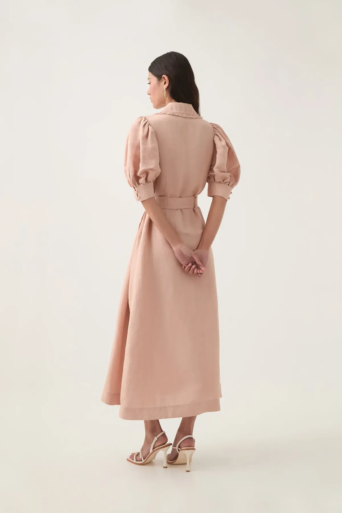 Aje Madeleine Belted Midi Dress Blush Pink Size 4  - Image 3
