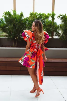 Aje Gretta Bow Back Mini Dress Vivid Camellia Size AU 8 for rent on The Volte - image 5