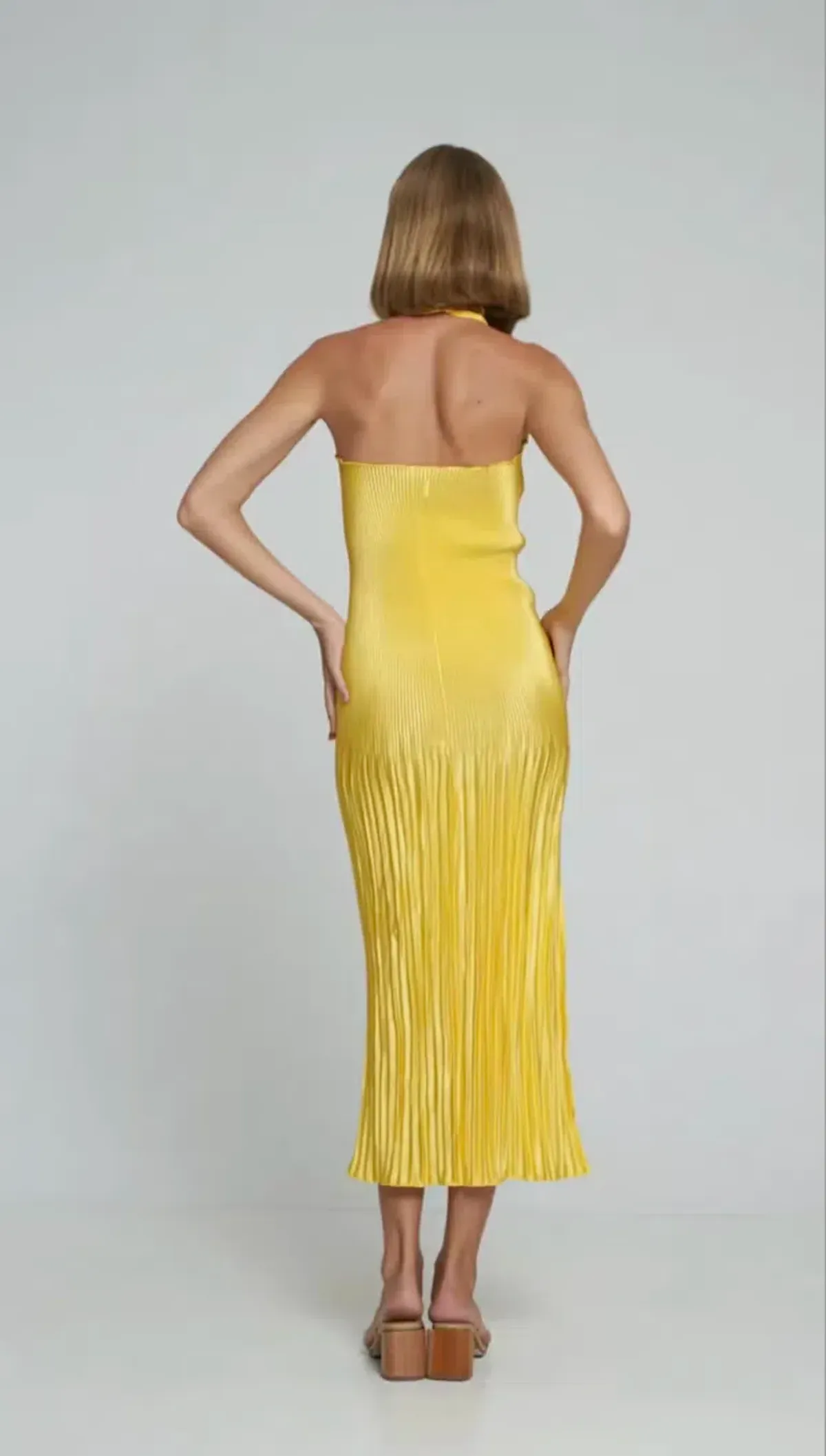 L'idee Soiree Halter Gown Canary Yellow Size AU 6 - Image 3
