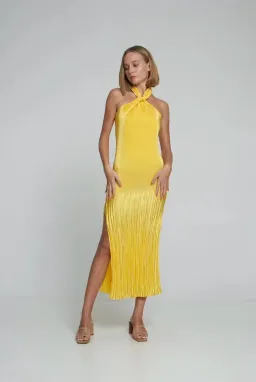 L'idee Soiree Halter Gown Canary Yellow Size AU 6 for rent on The Volte - image 1