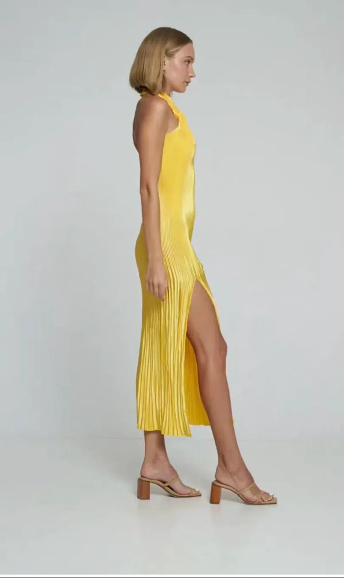 L'idee Soiree Halter Gown Canary Yellow Size AU 6 - Image 2
