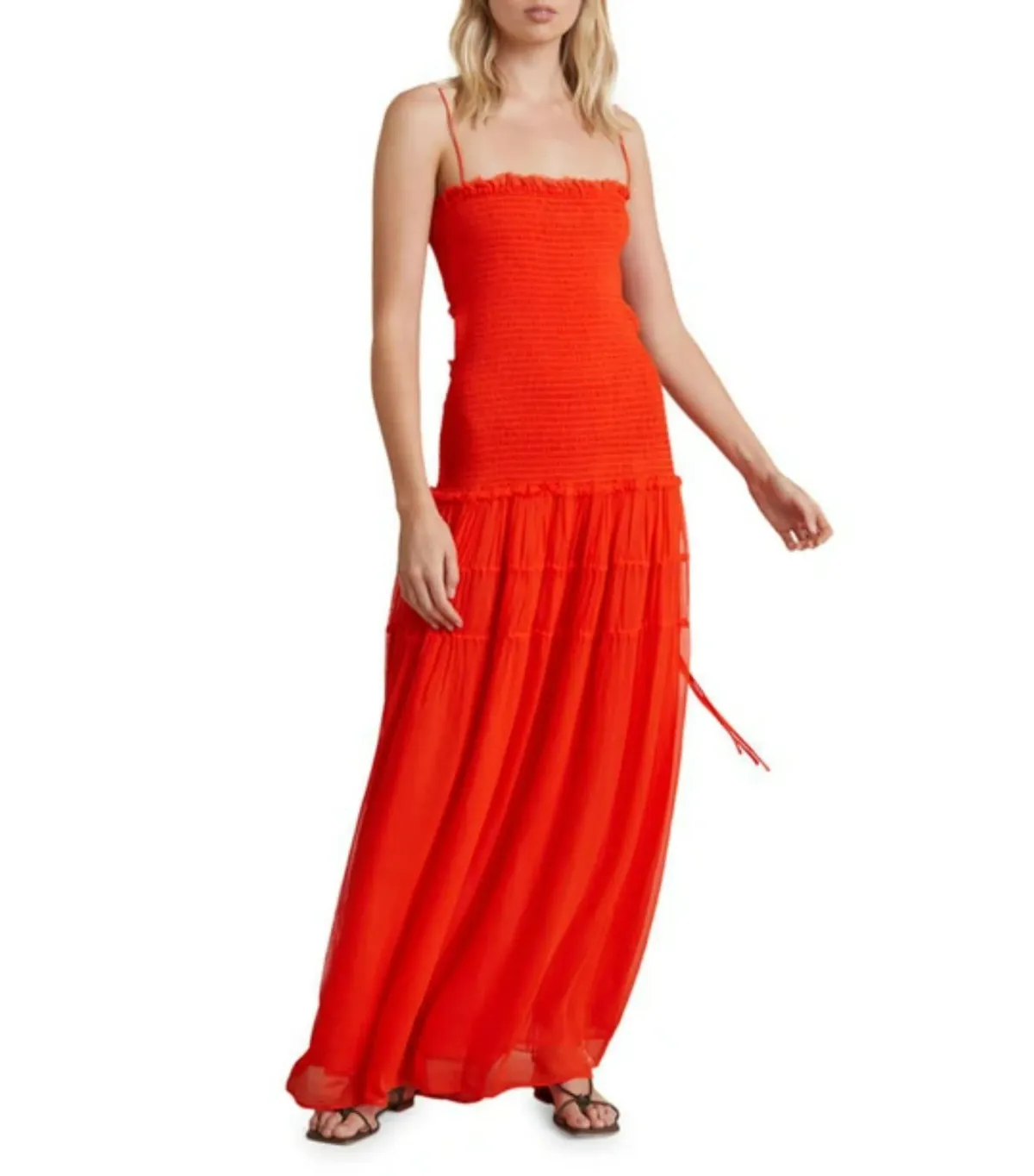 Bec & Bridge Charlotte Smocked Cut-Out Maxi Dress in Flame Size AU 6 - Image 1