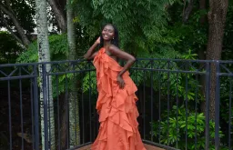 Pandorea Layered Maxi Dress - Coral Clay Aje size 12 for rent on The Volte - image 3