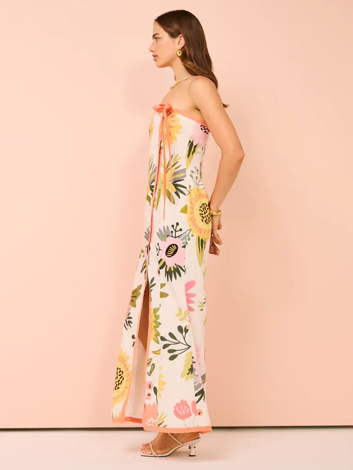 By Nicola Claudia Strapless Wrap Maxi Dress in Potpourri/Melon Size 6 - Image 2