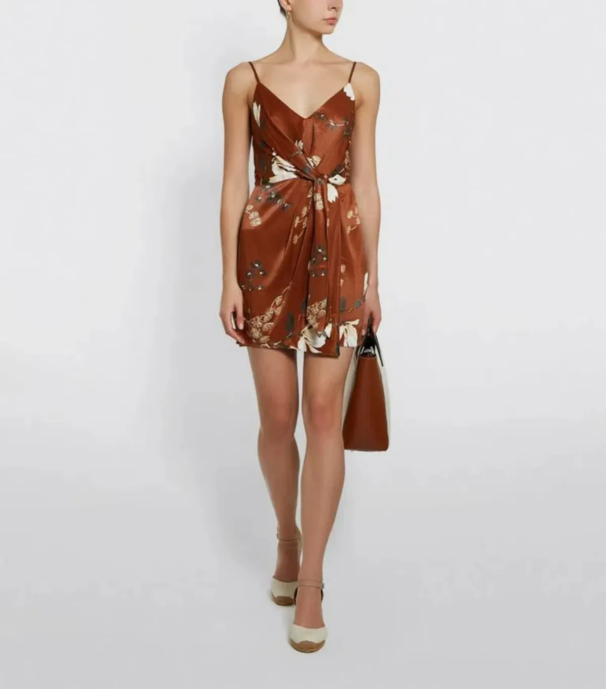 Shona Joy St Lucia Tie-Front Draped Mini Dress Floral Size AU 6 - Image 1