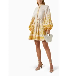 Zimmermann Golden Button Mini Dress In Pink/Gold Floral Size 0 / AU 8 for rent on The Volte - image 1