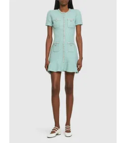 Self Portrait Tweed Embellished Mini Dress Green Size AU 8 for rent on The Volte - image 1