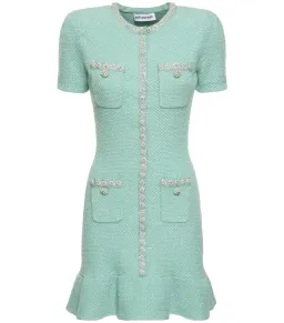 Self Portrait Tweed Embellished Mini Dress Green Size AU 8 for rent on The Volte - image 3