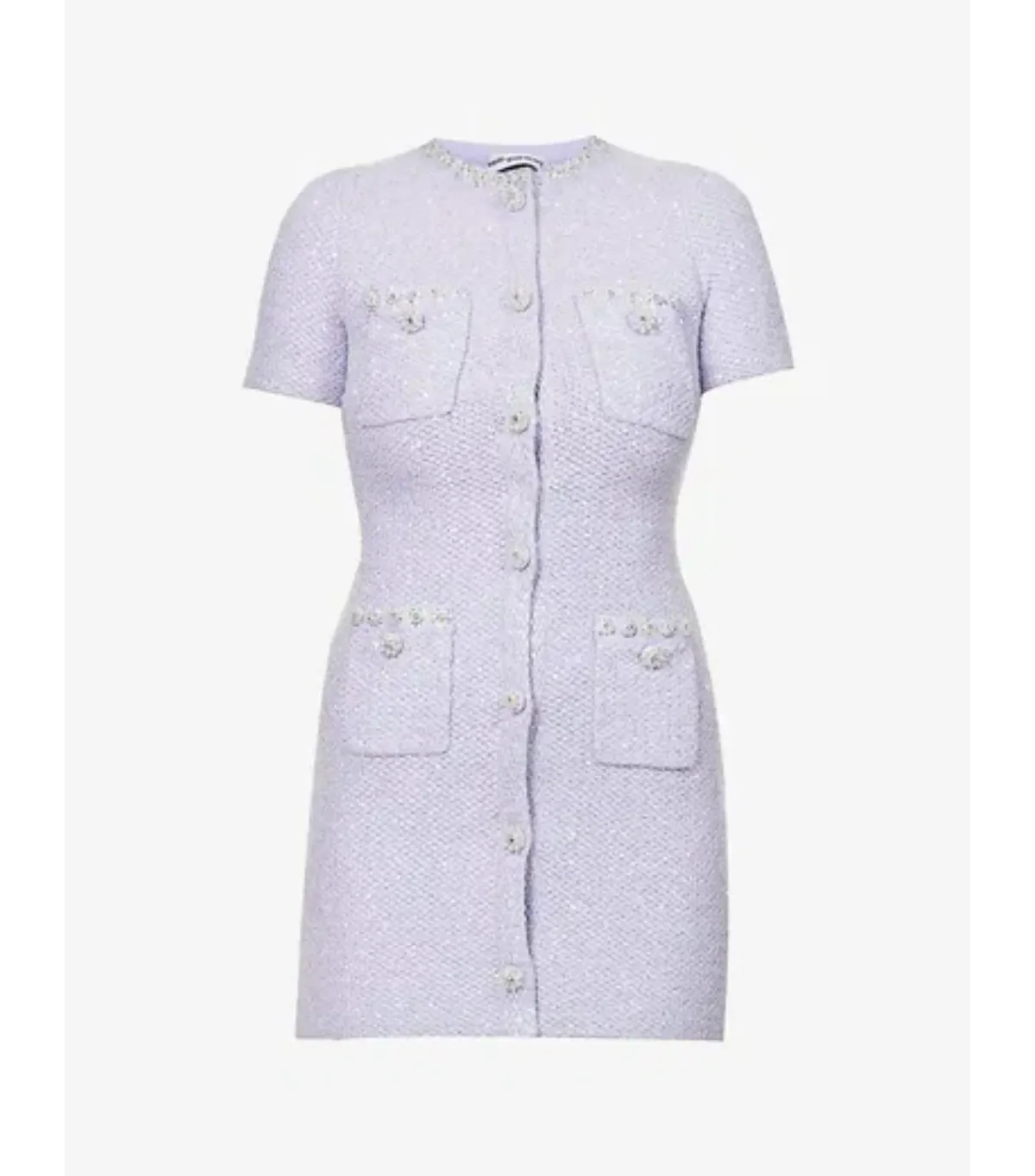 Self Portrait Embellished Tweed Mini Dress Lilac Size AU 8 - Image 5