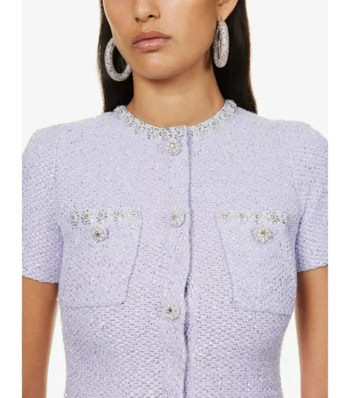 Self Portrait Embellished Tweed Mini Dress Lilac Size AU 8 - Image 2