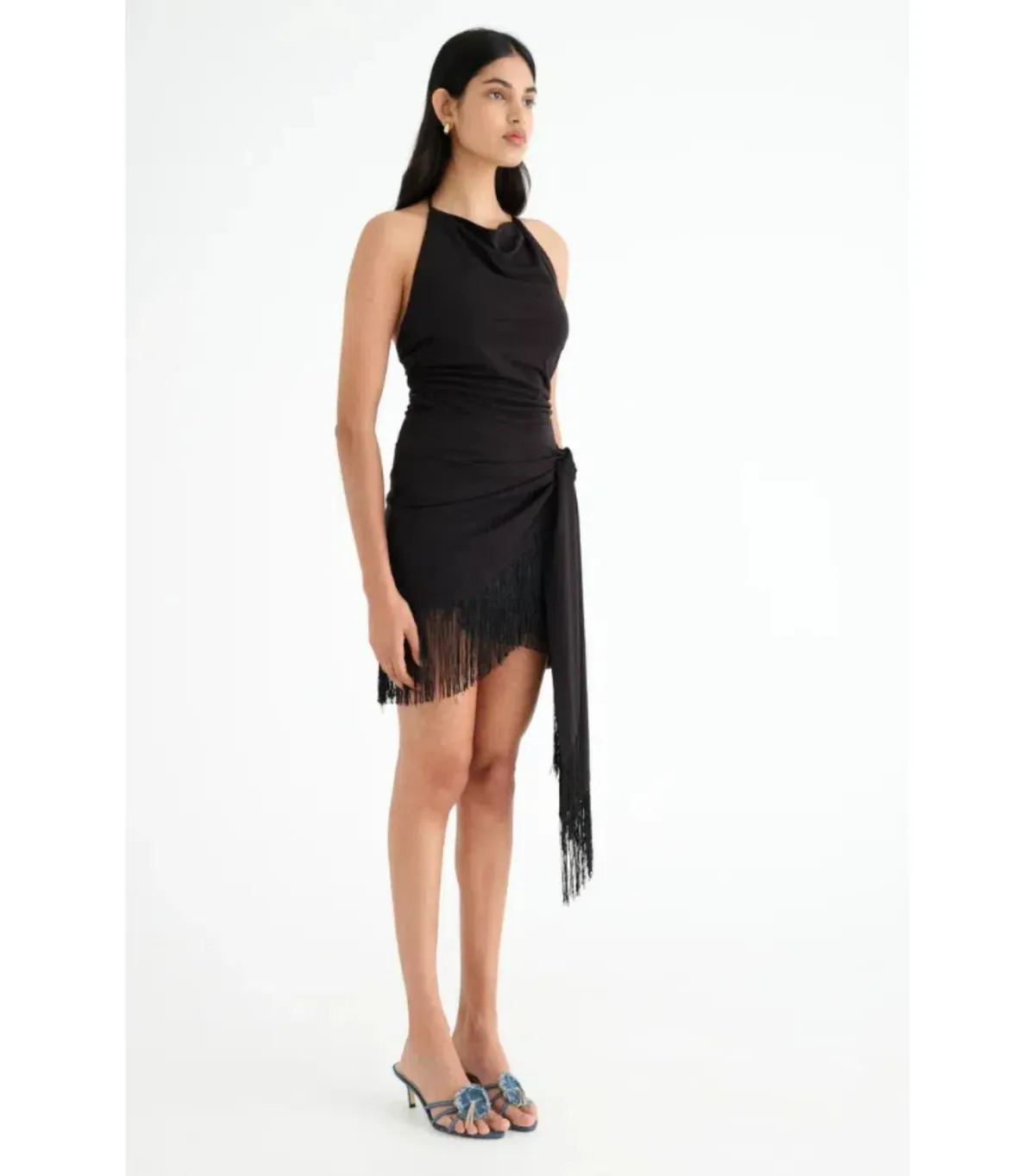 Benni Carolina Fringe Halter Dress Black Size AU 10 - Image 2