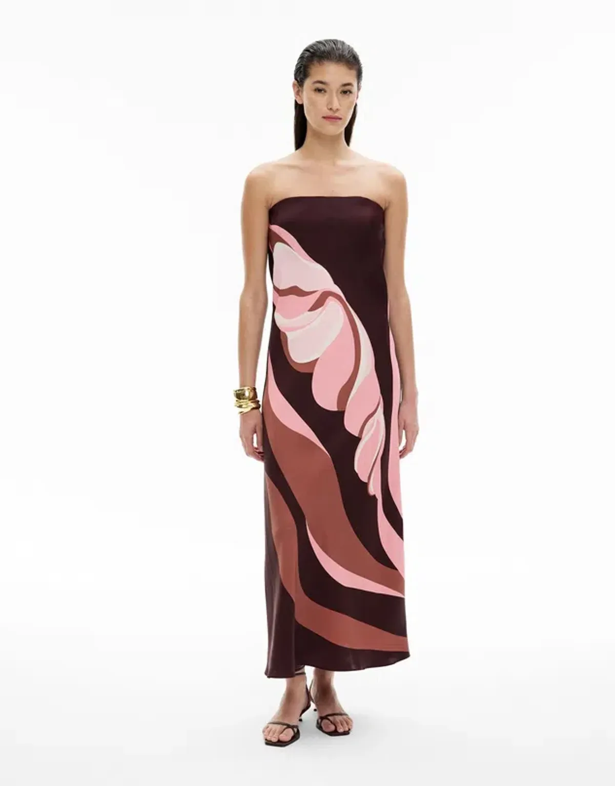 Witchery Strapless Maxi Dress Aubergine Print Size AU 8 - Image 2