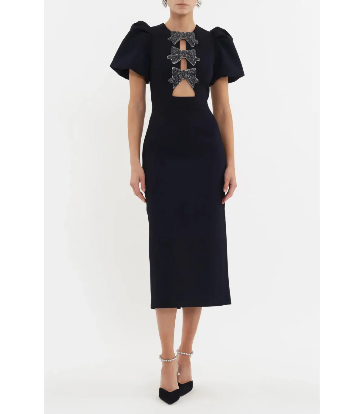 Rebecca Vallance Eliana Puff Sleeve Midi Dress Black Size AU 12 - Image 1