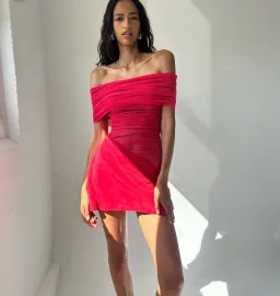 Benni Nico Off Shoulder Mini Dress in Watermelon Size 8 for rent on The Volte - image 3