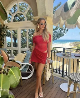 Benni Nico Off Shoulder Mini Dress in Watermelon Size 8 for rent on The Volte - image 4