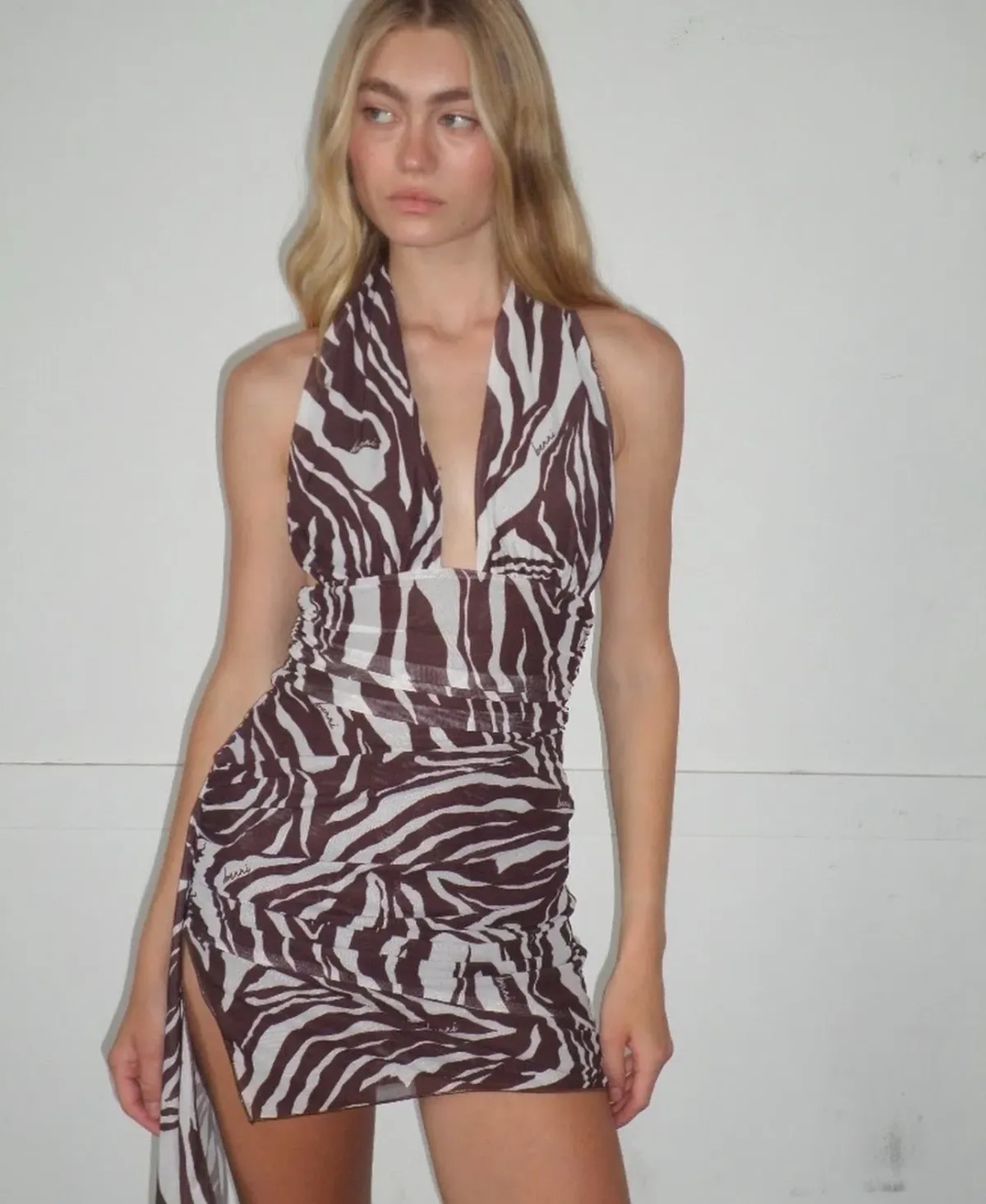 Benni Penelope Halter Mini Dress in Safari Size 8 - Image 2