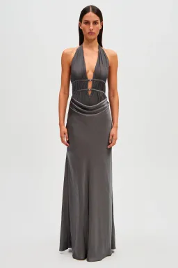 Misha Celine Satin Maxi Dress Pewter Size 8 for rent on The Volte - image 1