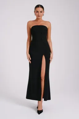 Meshki Abbie Strapless Suiting Maxi Dress Black Size 8 for rent on The Volte - image 1