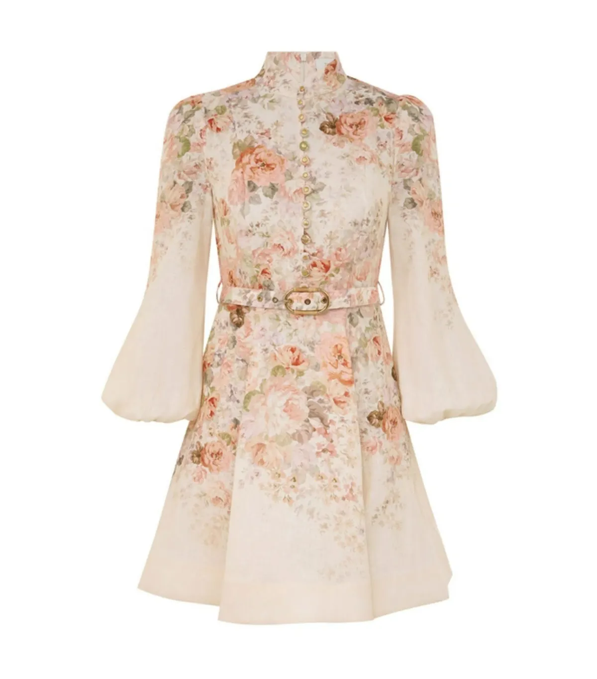 Zimmermann Illustration Buttoned Mini Dress Cream Rococo Floral Size 2 / AU 12 - Image 4