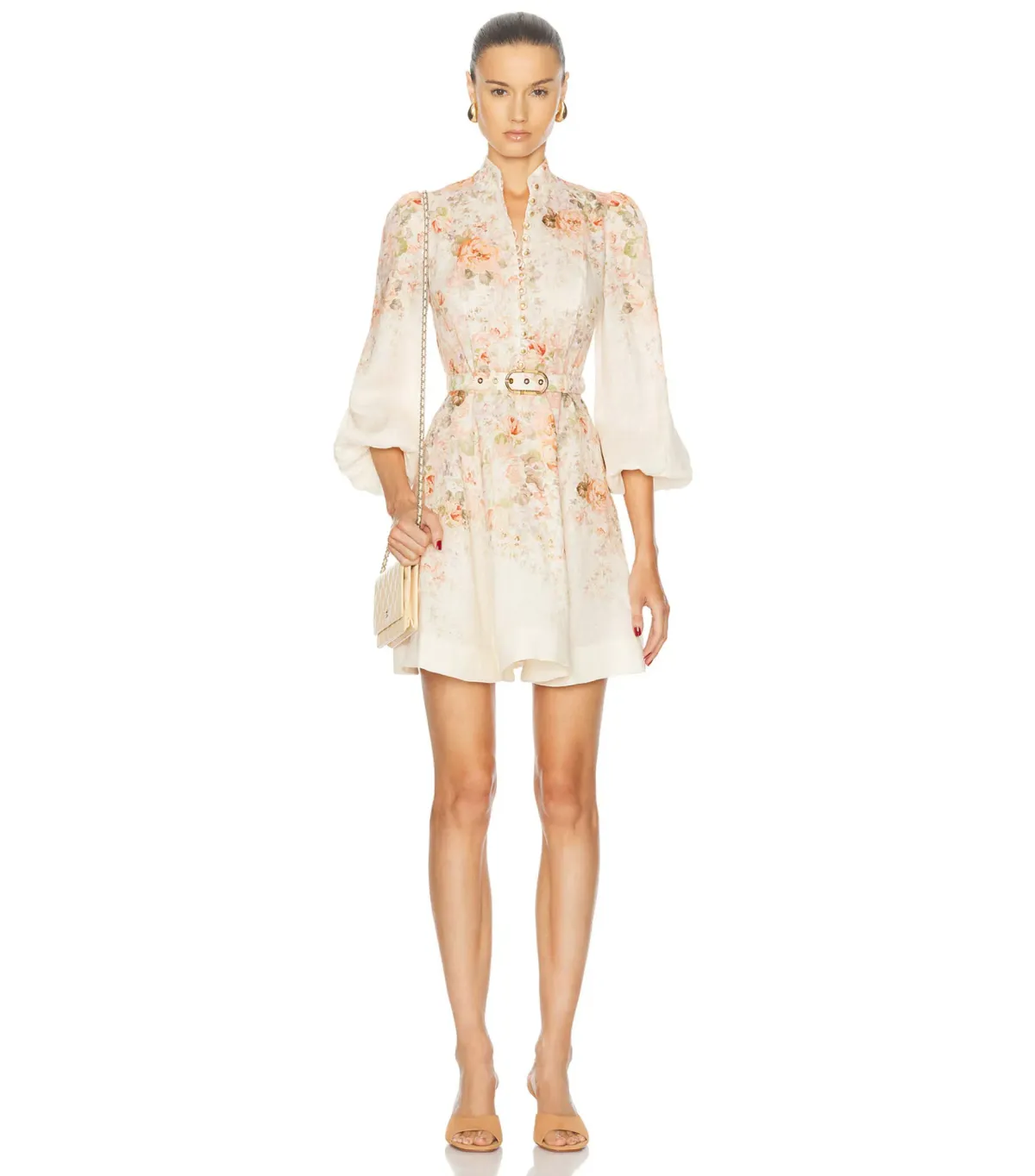 Zimmermann Illustration Buttoned Mini Dress Cream Rococo Floral Size 2 / AU 12 - Image 2