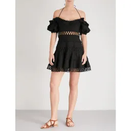 Zimmermann Melody Off Shoulder Linen And Cotton Blend Mini Dress Black Size 1 / AU 10 for rent on The Volte - image 1