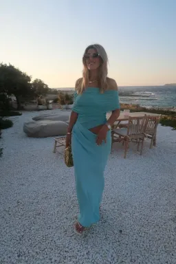 Benni Nico Off Shoulder Maxi Dress in Aquamarine Blue Size 10 for rent on The Volte - image 6