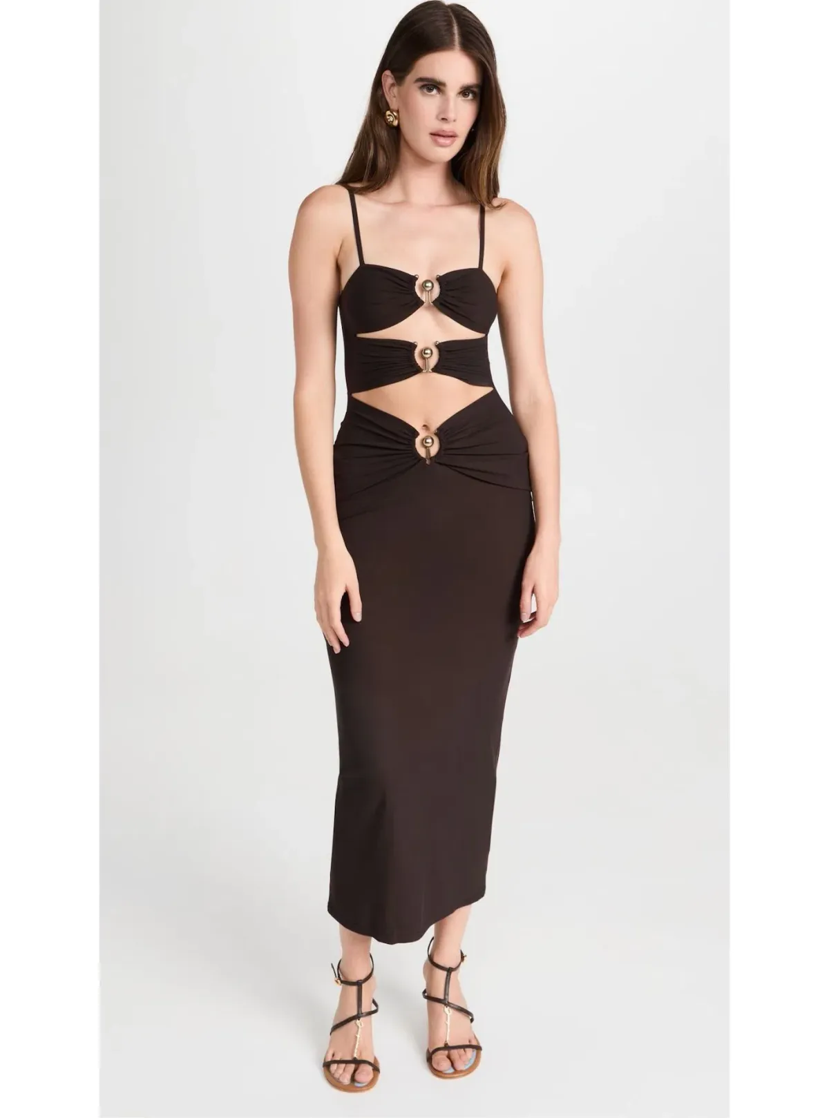 Christopher Esber Pierced Orbit Cutout Midi Dress in Chocolate Brown Size 6 - Image 1