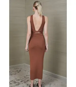 Bec & Bridge Sorbet Midi Dress in Chocolate Size AU 8  for rent on The Volte - image 3