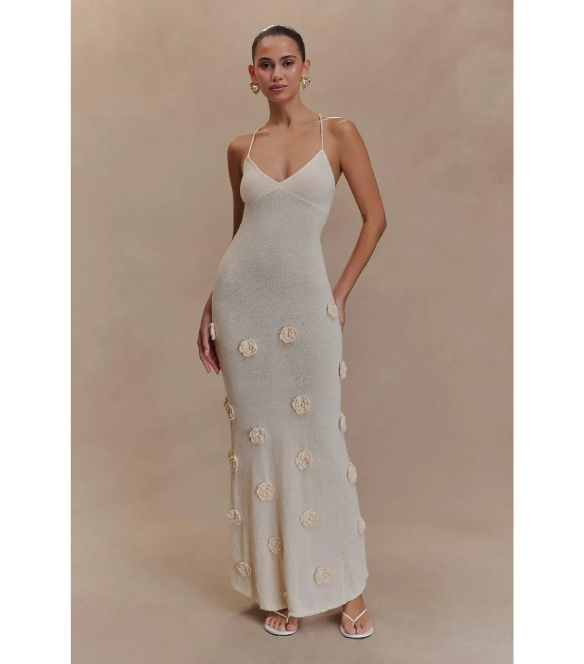 Meshki Suki Knit Maxi Dress With Flowers Nude Size M / AU 10 - Image 1