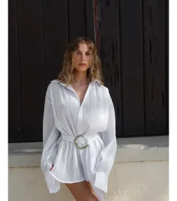 BAMBA SWIM Titan Shirt Dress in White Size S / AU 8  for rent on The Volte - image 2