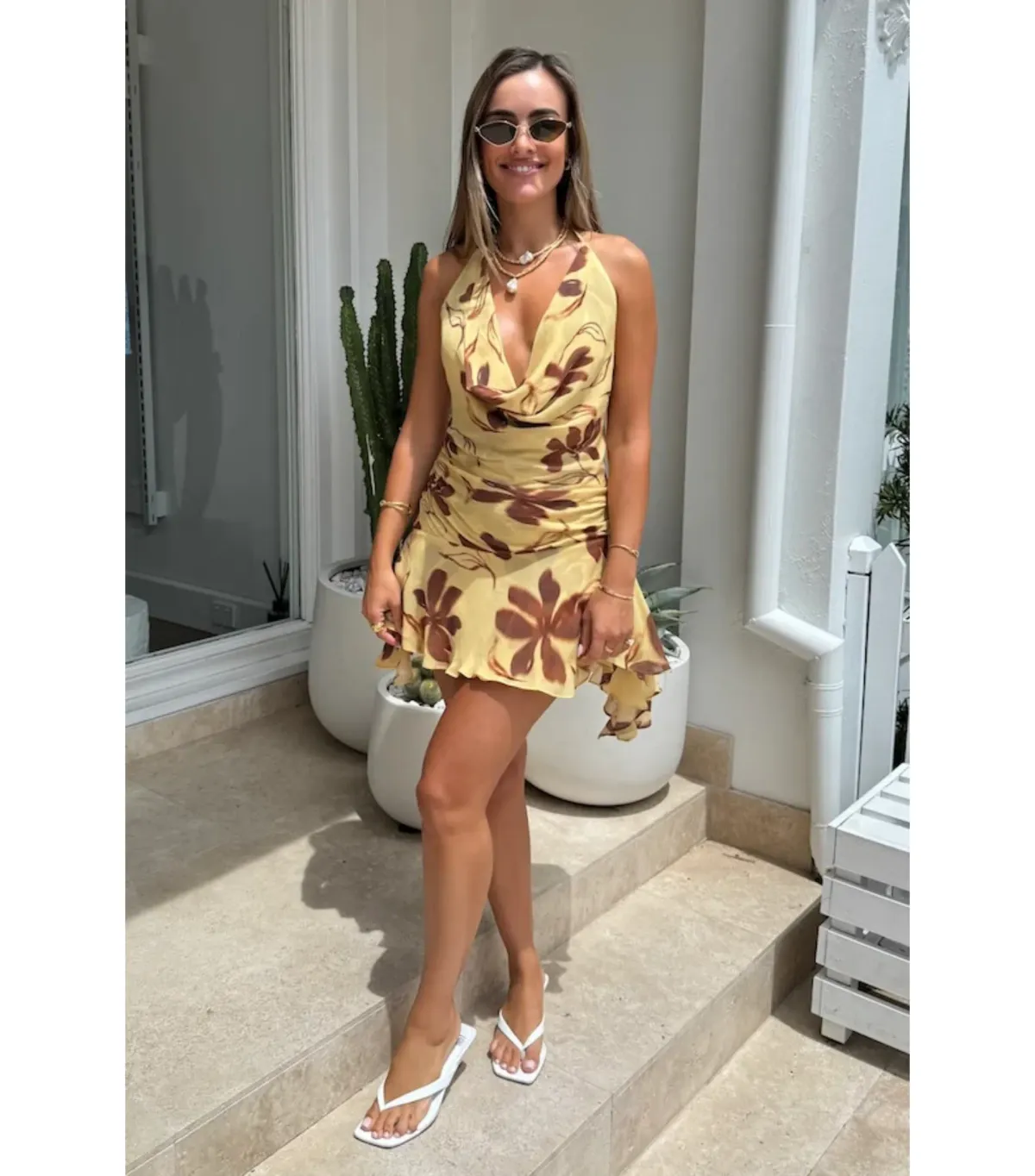 Benni Harlow Halter Dress in Butter Floral Size AU 6  - Image 4