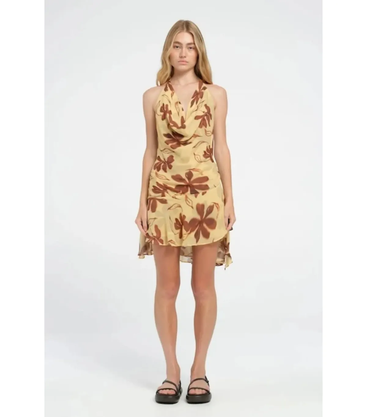 Benni Harlow Halter Dress in Butter Floral Size AU 6  - Image 1