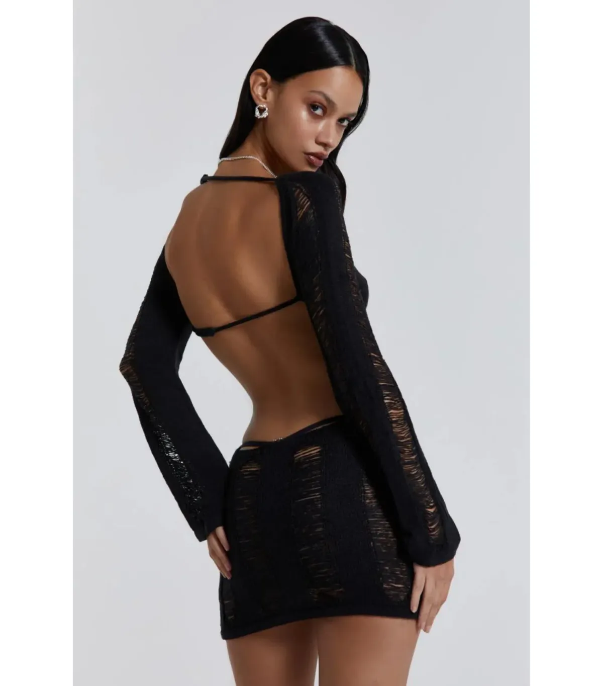 Jaded London Umbra Shredded Mini Dress in Black Size S / AU 8 - Image 5