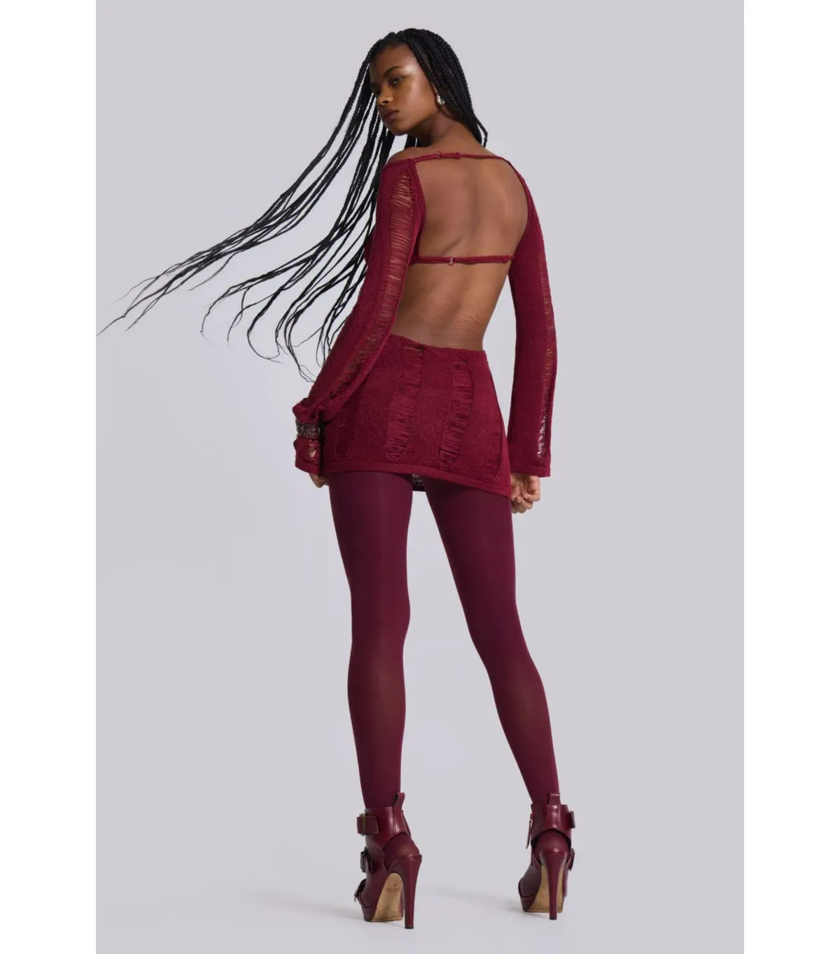 Jaded London Umbra Shredded Mini Dress in Burgundy Size S / AU 8 - Image 4
