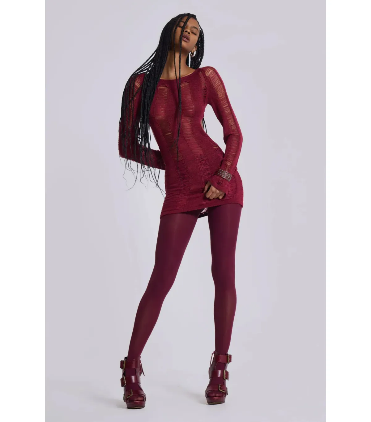 Jaded London Umbra Shredded Mini Dress in Burgundy Size S / AU 8 - Image 1