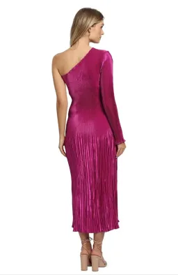 L'idee Soirée One Shoulder Long Sleeve Dress in Magenta Size 8 for rent on The Volte - image 2