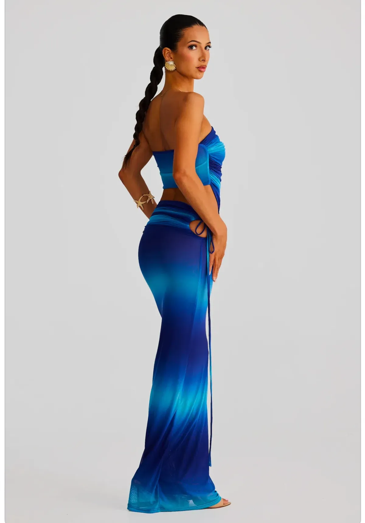 Melani The Label Elia Strapless Gathered Mesh Top and Valetta Mesh Gathered Skirt Blue Ombre Size 8 - Image 2