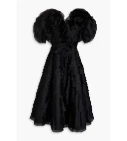 Aje Amour Ruffle Midi Dress Black Size 4 for rent on The Volte - image 3