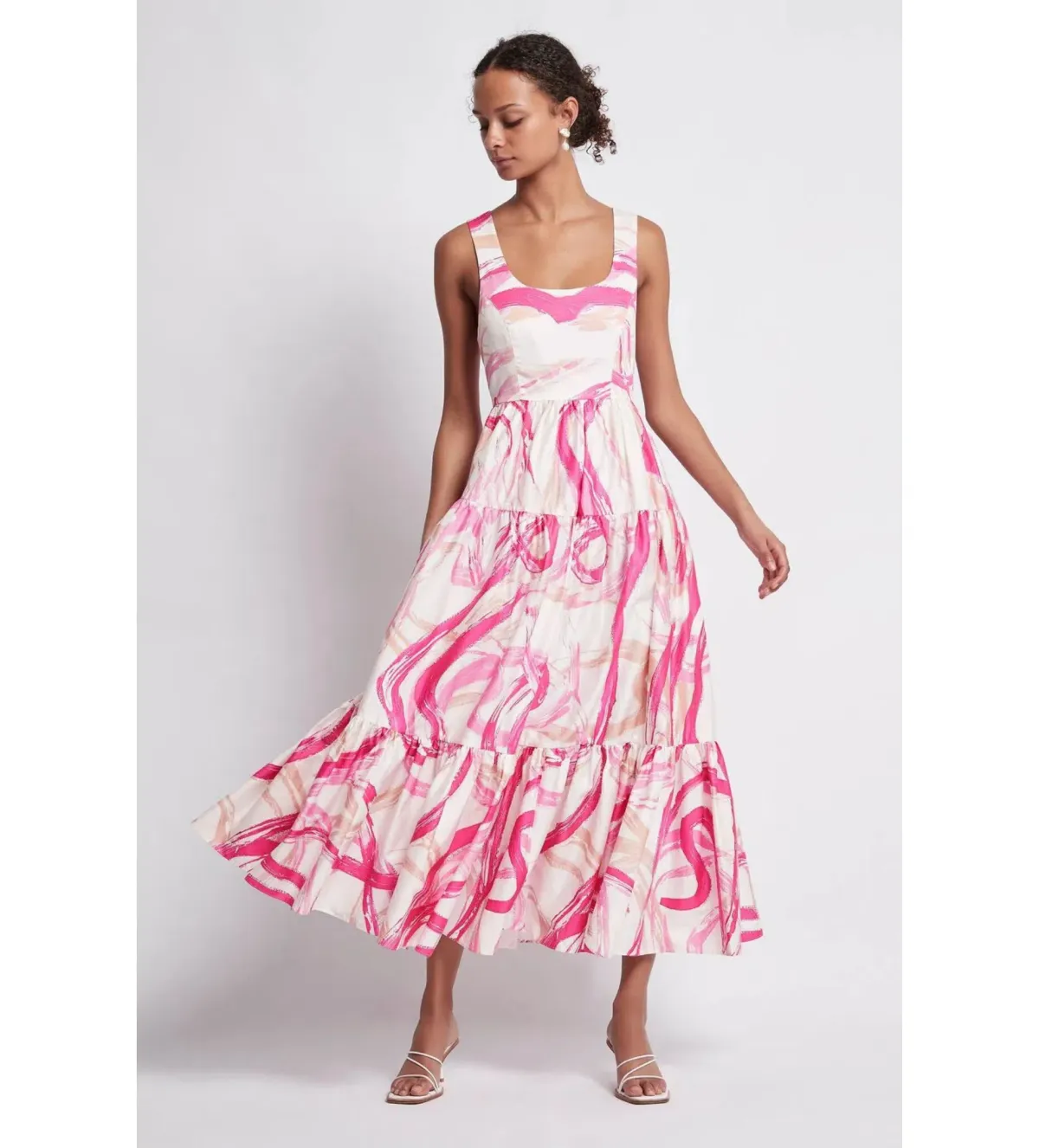 AJE Allegro Ring Midi Tiered Dress Fuchsia Size 8 - Image 4