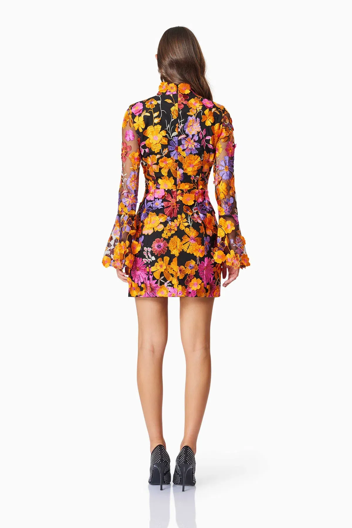 Elliatt Alessandra Floral Long Sleeve Mini Dress in Orange Multi Size  - Image 3