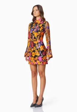 Elliatt Alessandra Floral Long Sleeve Mini Dress in Orange Multi Size  for rent on The Volte - image 4