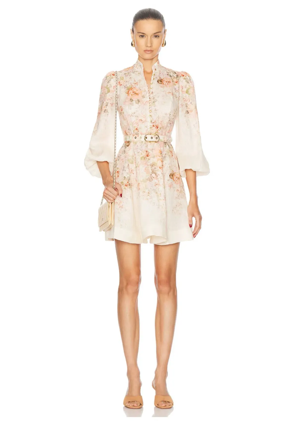 Zimmermann The Illustration Buttoned Mini Dress in Cream Rococo Floral Size 3 / AU 14 - Image 1