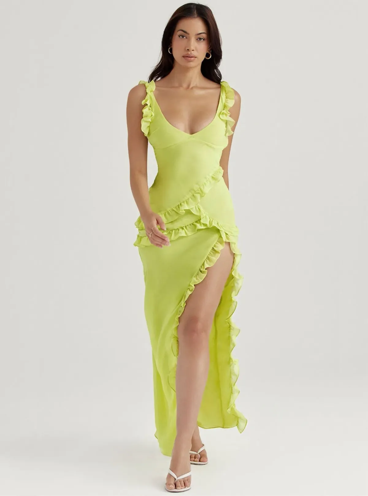 House Of CB Pixie Ruffle Maxi Dress in Lime Size XS / AU 6 - Image 1