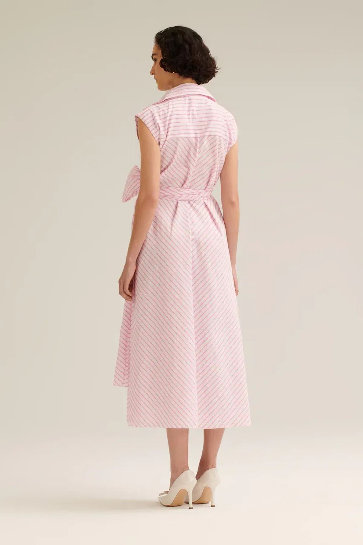 Scanlan Theodore Stripe Wrap Midi Dress Pink Size 8 - Image 3