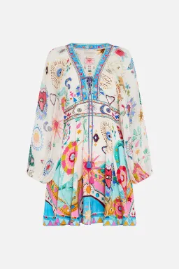 Camilla White Lace Up Front Short Dress Living In Colour Multi Size 12 for rent on The Volte - image 6