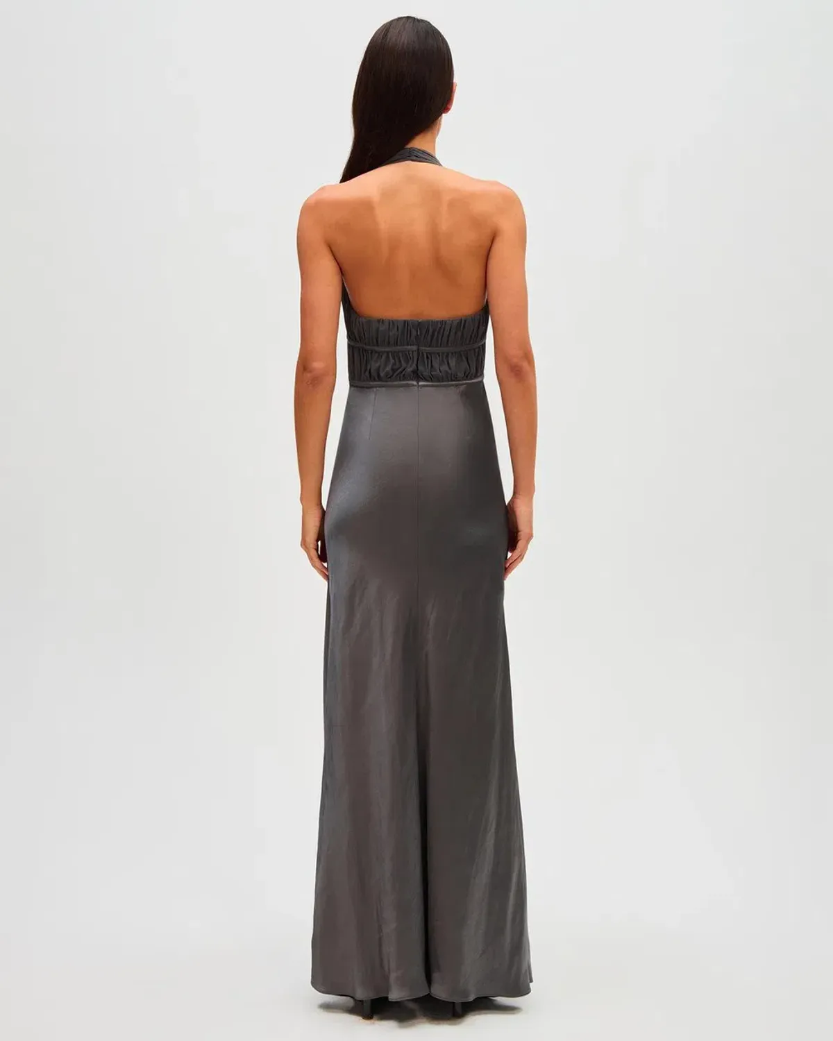 Misha Celine Satin Maxi Dress in Pewter Size 8/S - Image 3